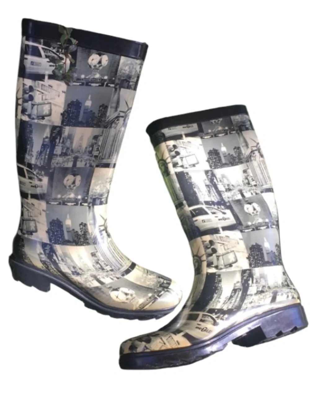 Women’s Photo-Print Rain Boots - Black & White City Scenes